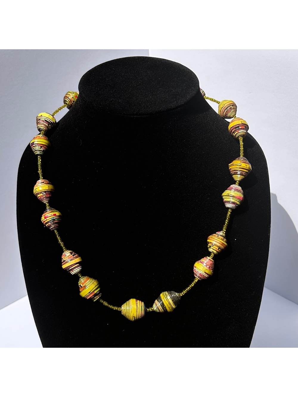 Made in Uganda - Multicolor Paper Bead 23 1/2” Necklace w Gold Tone Screw Clasp
